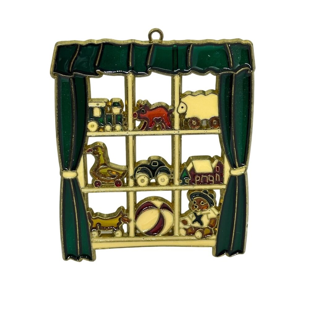 VTG‎ Enamel Metal Christmas Ornament Window Toys Design Theme Square Suncatcher